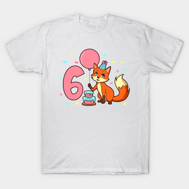 I am 6 with fox - girl birthday 6 years old T-Shirt by Modern Medieval Design